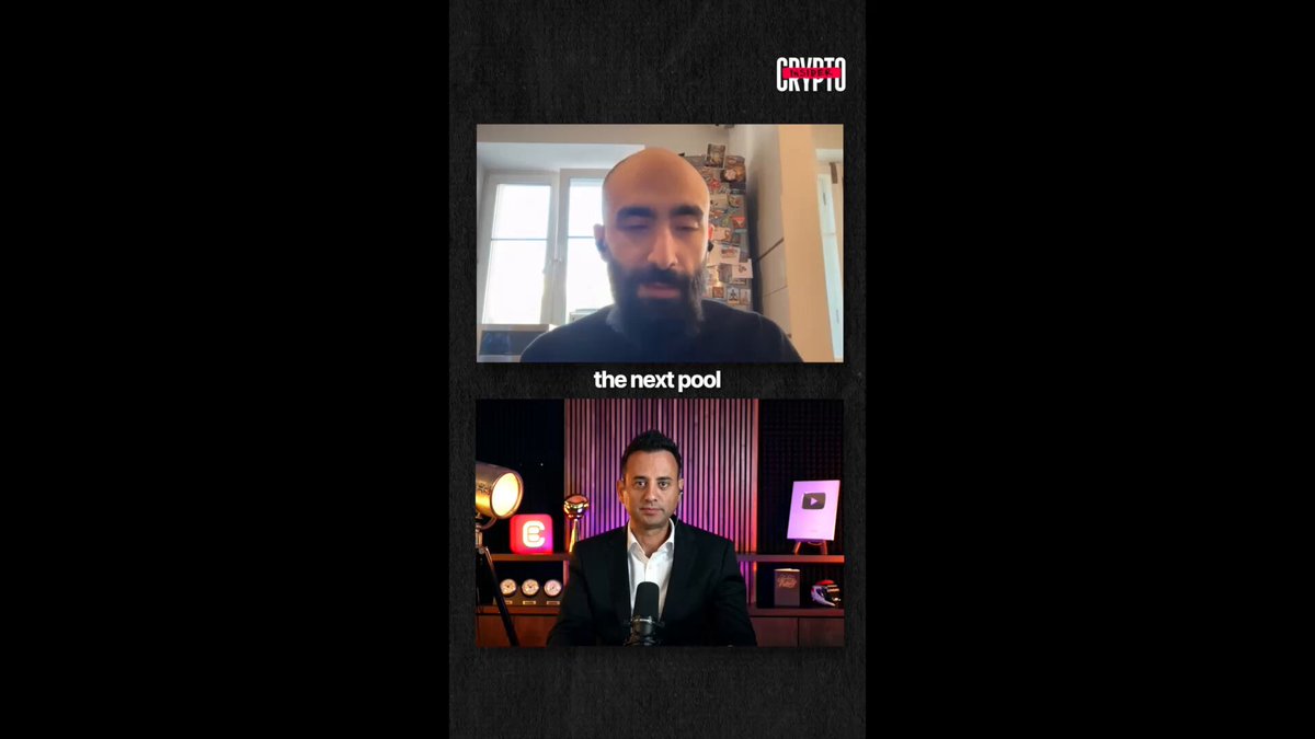 A man wearing a suit is talking into a microphone, with another man sitting next to him in front of a computer screen that says "The next pool will be provably sound. The math in the ZK circuit will be mathematically proven."