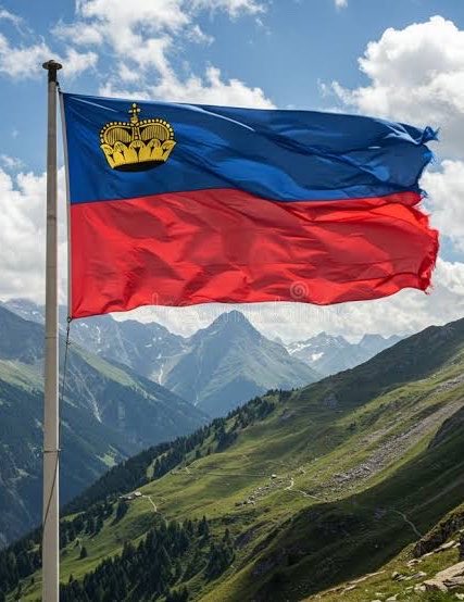 A Liechtenstein flag waves against a backdrop of alpine mountains, representing the wealthy nation where LGT Group, a $512 billion financial institution, is exploring the integration of Bitcoin and cryptocurrency into its assets under management with plans to offer direct CHF/Bitcoin purchases across Europe.
