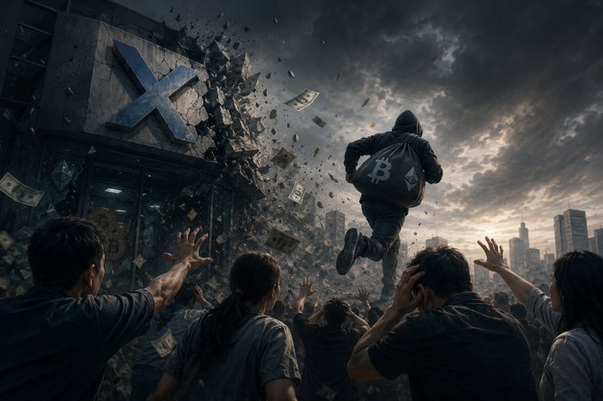 The image shows a group of people standing around each other, with one person jumping into the air above them. The scene appears to be set in an urban environment, possibly near a building or a city street. There are several individuals scattered throughout the frame, some closer to the foreground and others further back. A large X sign is prominently displayed on the left side of the image, while a banner with the word "Fcoin" can also be seen. The overall atmosphere suggests that this gathering might be related to an event or a social gathering involving the Fcoin coinage system.