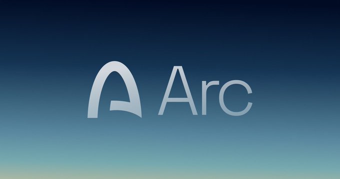 The 'Arc' logo displayed in white against a smooth gradient background that transitions from dark blue at the top to light blue at the bottom.
