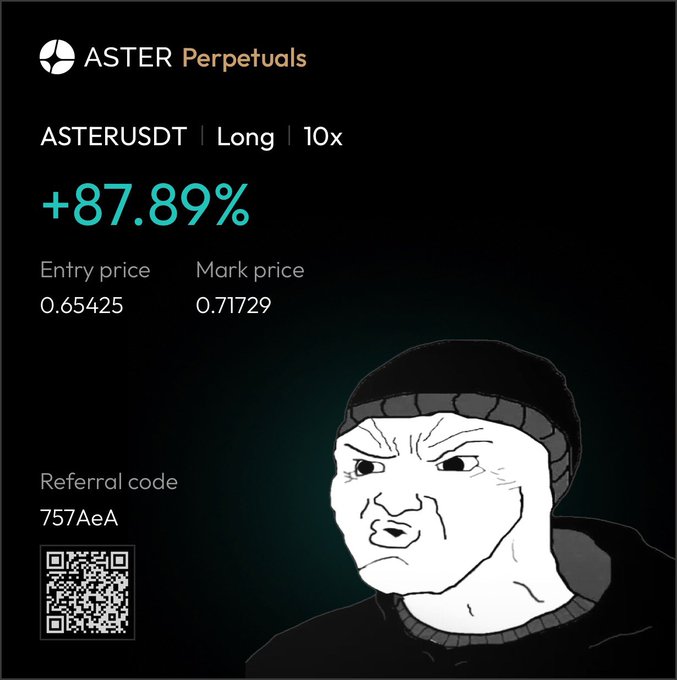 The image features a black and white cartoon depiction of an angry face with a hat, possibly a beanie or a knit cap, positioned above a computer screen that displays information about buying and selling cryptocurrency. The caption below the image reads "ASTER buyback and burn effect". This suggests that there might be some sort of transaction happening in the cryptocurrency market, which could be related to the post's content.