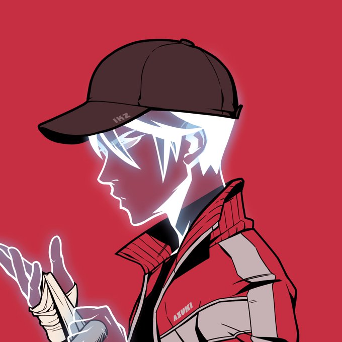 The image features a person wearing a baseball cap with the word "Gm" written on it, standing against a red background. The individual appears to be holding something in their hand, possibly a bandage or a glove. The caption above the image reads, "Gm I have been an @Azuki holder from mint day and supported the project publicly through thick and thin, high and lows, given the". This suggests that the person is likely a fan of the Gm brand and has been actively supporting their products for some time.