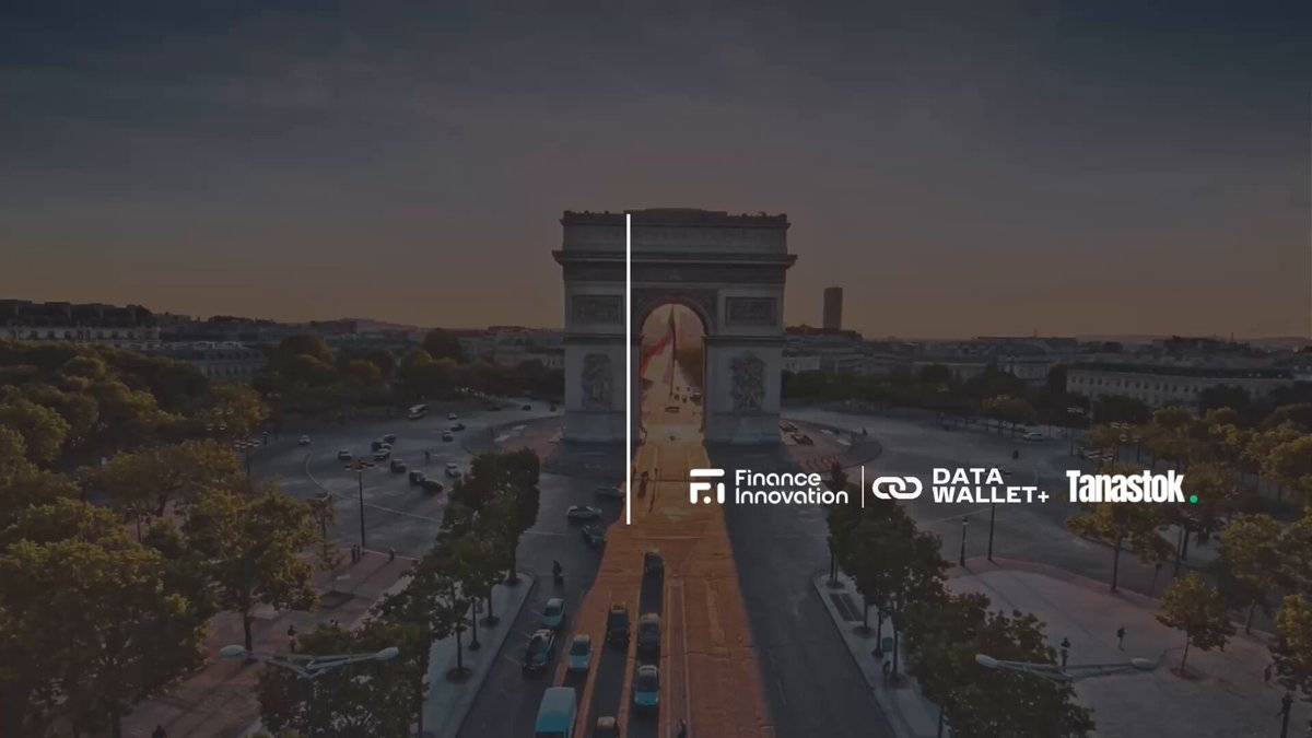 The image features a cityscape, including an iconic archway or monument, likely the Arc de Triomphe, which is located at the center of the frame. In front of this landmark, there are several cars parked along with some people walking around. The backdrop includes trees and buildings, giving the impression that it's a busy urban area. 

The image also contains text elements related to finance and innovation, such as "Finance Innovation" and "Data Wallet". These words appear in various positions within the image, indicating their importance or relevance to the overall theme of the post.