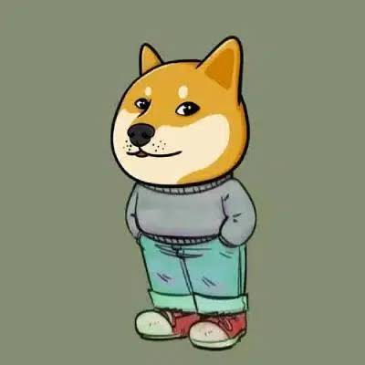 A cartoon Shiba Inu dog stands casually wearing a gray sweater, teal pants, and red sneakers against a green background. The relaxed, laid-back pose of the dog mirrors the "chillin" vibe of the post inviting replies from fellow "chillinu soldiers."