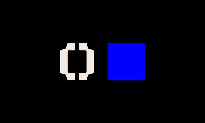 A minimalist logo on a black background showing a white bracket-like icon '[ ]' next to a solid blue square.