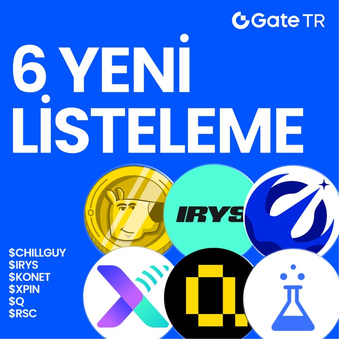 The image features a blue background with white text that reads "6 YENI LISTELEME". Below this, there are six different logos of companies or icons related to cryptocurrency. The logos include a gold coin, a dollar sign, a phone number, and various other symbols representing the companies' names.