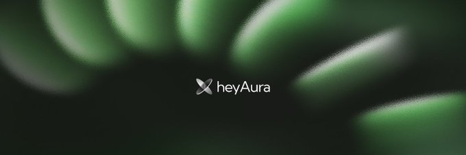 A dark green blurred background with the logo 'X heyAura' centered in white text.