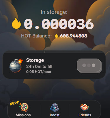 A phone screen displays a storage app with a yellow fire symbol and the text "In storage" at the top, followed by a list of storage options including 24 hours, 0.05 hour, 0.5 hour, and 0.51 hour.