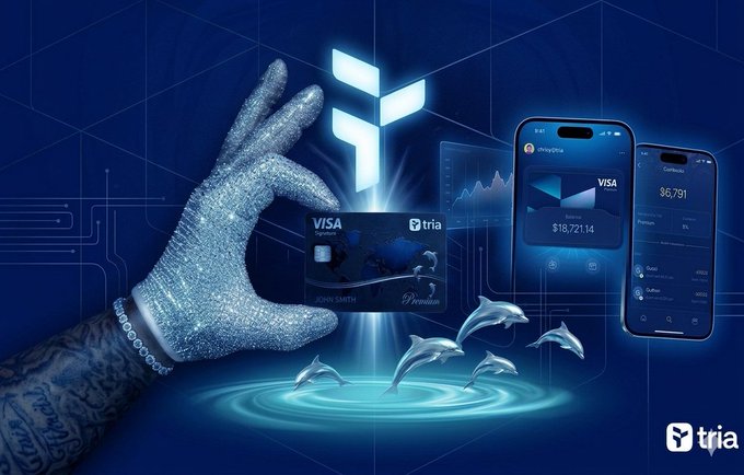 The image features a hand holding a Visa card, surrounded by various digital devices such as a smartphone, tablet, and other electronic equipment. The scene suggests that the person might be involved in some form of online commerce or digital transactions related to cryptocurrency. The focus on these devices highlights the importance of technology and its integration into everyday life, particularly when it comes to financial matters like managing virtual currency.