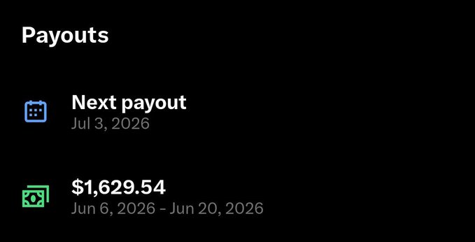 The image shows an alert screen displaying payouts from a two-week period for an account holder named X. The alert states that X has just received a payment of $1,629.54 for their time spent posting on a particular service or platform. In addition, there is an opportunity to win Sol coins through a post that is still open and active. The message indicates that X's work might have generated this payment if they were a paid contributor.