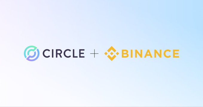 A graphic showing the Circle and Binance logos combined, suggesting a partnership or integration between the two companies.