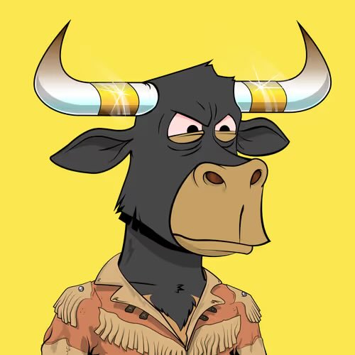 Cartoon illustration of an angry bull wearing a sheriff's badge on a fringed tan shirt, set against a yellow background.