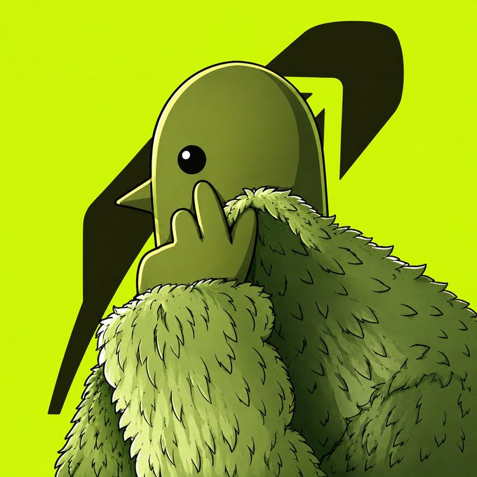A cartoon of a green, furry creature with a simplified face and floppy ears appears in deep thought, mirroring the contemplative and speculative tone of the $throbbin post predicting a "rapid repricing" and encouraging readers to "place your bets now" on the token. The image's anxious, pondering pose visually reinforces the post's message of cautious optimism about a small-cap crypto survivor.