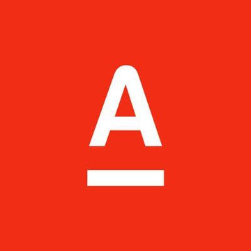 The image shows a large white letter "A" with an underline on a red background, which appears to be the Alfa-Bank logo. This relates to the post about Alfa-Bank, Russia's largest private bank, launching crypto trading services.