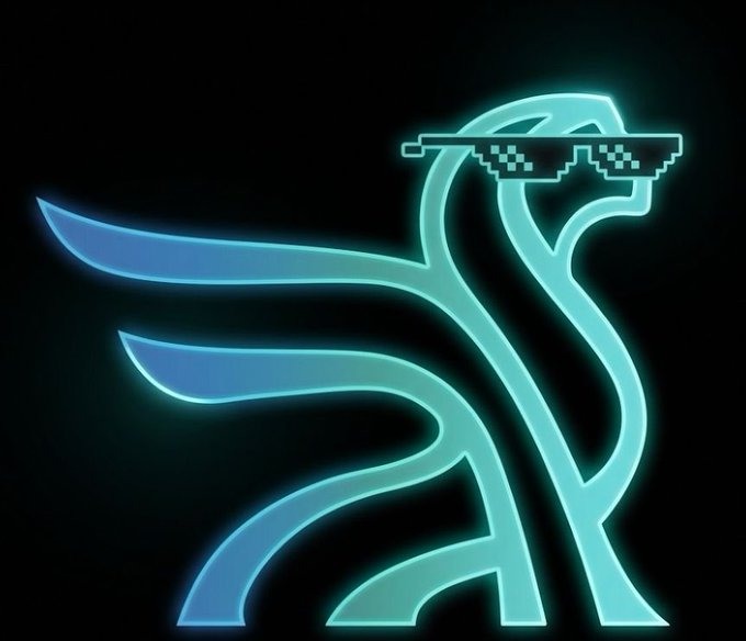 A glowing cyan stylized Egyptian sphinx logo wearing pixelated "deal with it" sunglasses appears against a black background, visually riffing on the "Have you gSphinx'd today?" post by giving the sphinx a playful, internet-savvy makeover.