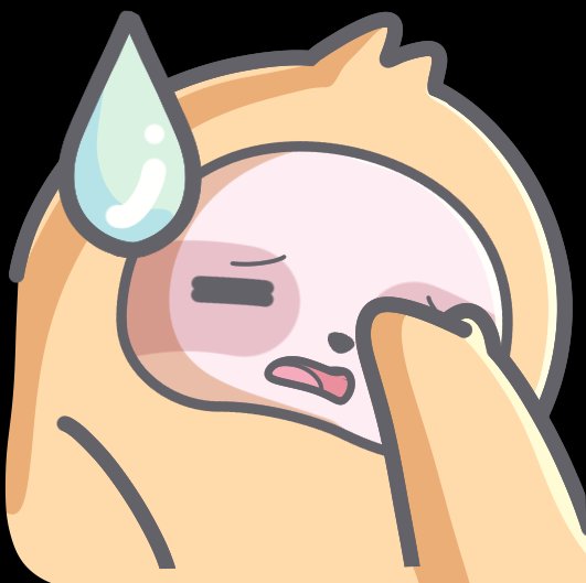 A cartoon character in a yellow hooded outfit looking distressed and sweating, with one hand partially covering their face.