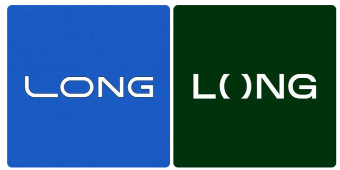 Two square logos side-by-side both spelling 'LONG', with the left on a blue background and the right on a dark green background.