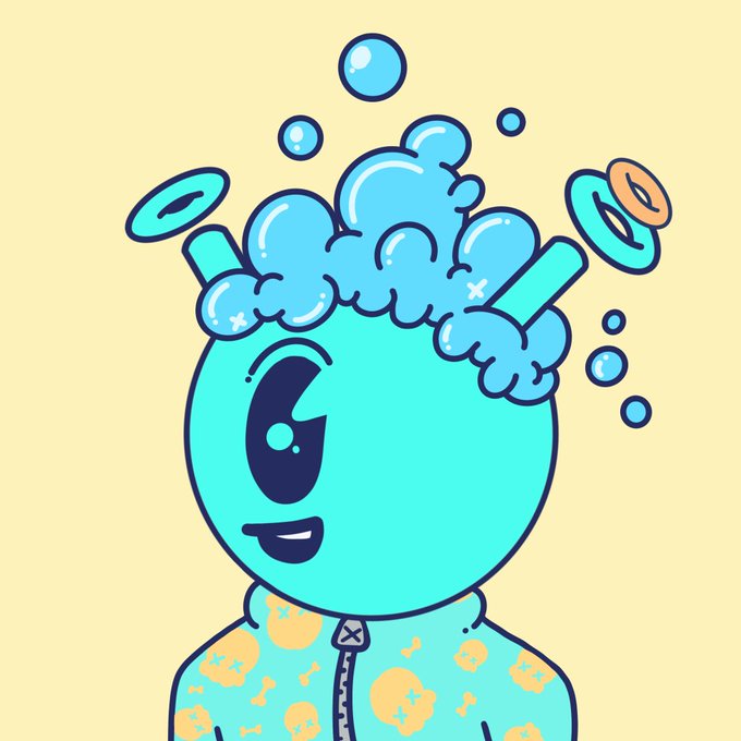 A cartoon illustration of a teal character with curly blue hair, wearing a patterned shirt against a yellow background.