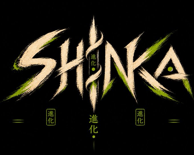 A stylized logo features the word 'SHINKA' in brushstroke lettering with green accents and Japanese kanji '進化' (evolution) below.