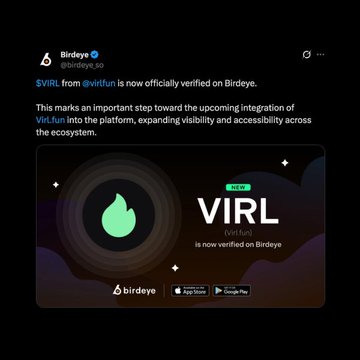 The image shows an advertisement featuring a social media platform, VRL (VirtuFun), which is being promoted by Birdeye, a social networking site. The post mentions that the new app "virl" has been officially launched on VRL, as stated in the text within the image and likely includes some graphics or visual elements related to the app or its launch event.