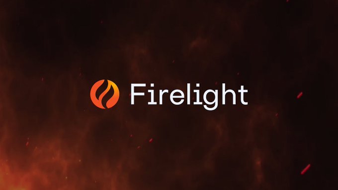The 'Firelight' logo featuring an orange flame icon next to the brand name, set against a dark fiery background with floating embers.