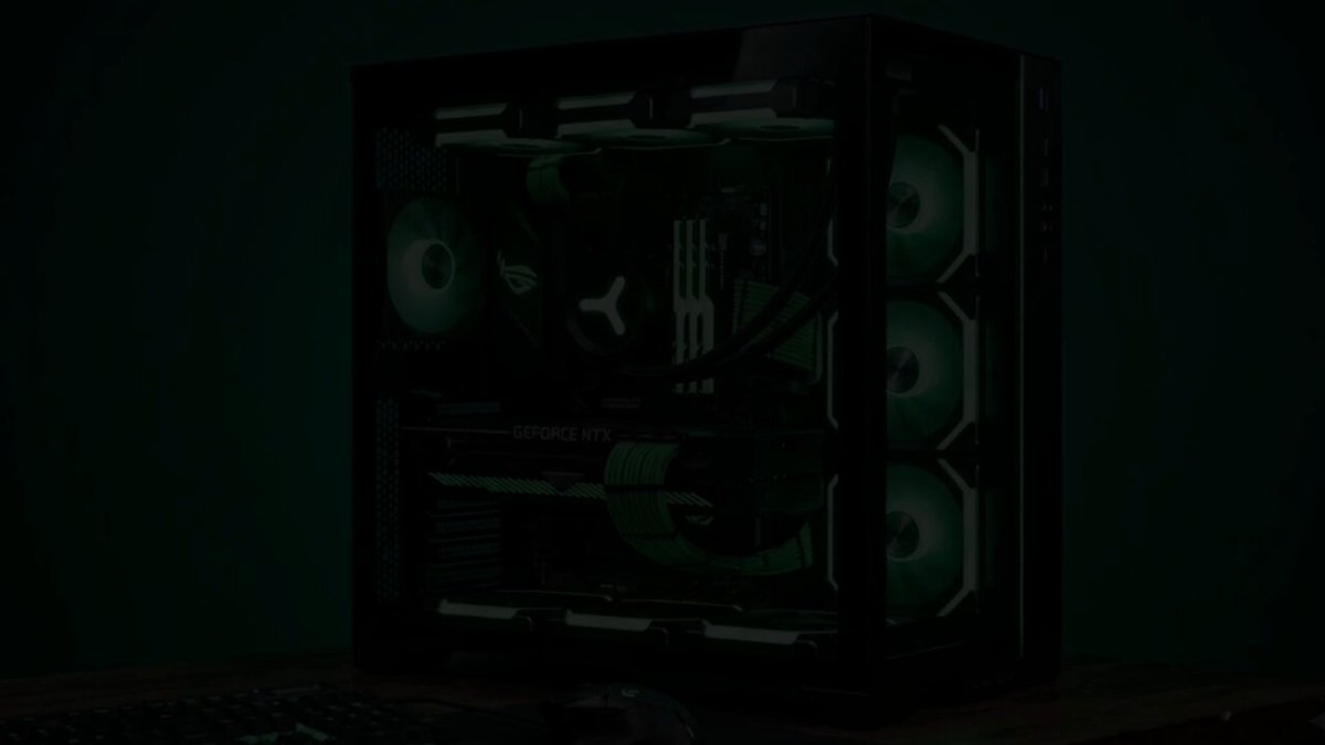 The image shows a computer case with a green screen that displays the text "Months of calls. Hundreds of meetings. Partners across three continents. Some said yes. Some said no. The right ones stayed. Avalanche. Borderless. Neo Tokyo. BGA, LvlUp and many more.".