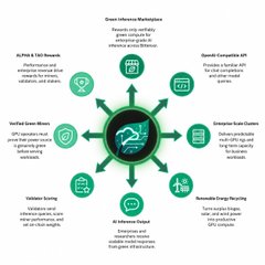 An infographic detailing seven DeFi (Decentralized Finance) marketplace features arranged around a central cloud icon, including DeFi Tokens, Unified Secure Access, Validator Staking, AI-Enhanced Model, Enterprise Sales Enablement, and Immutable Storage.