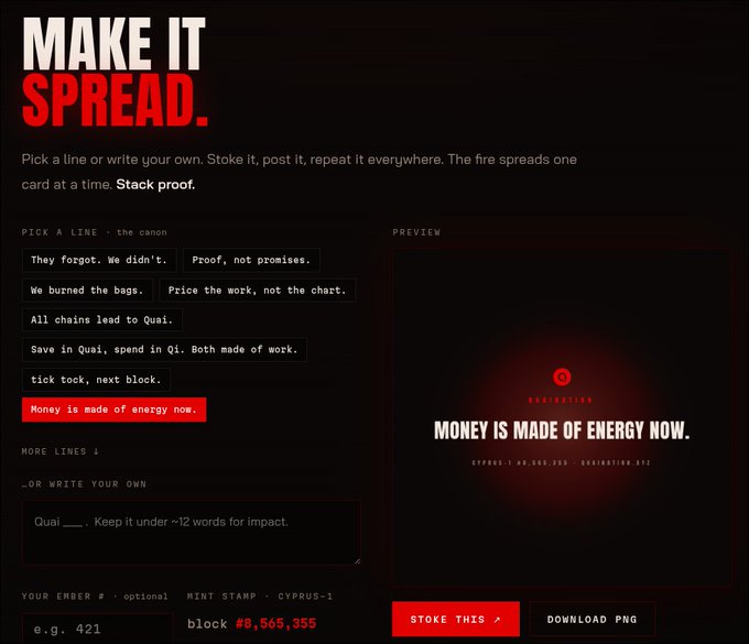 The image shows a screenshot from a website called "Make It Spread". The main feature of this website is that it allows users to make money through a new type of cryptocurrency, called Qi, which is powered by energy instead of traditional currency. This innovative concept encourages people to learn about and invest in the Qi cryptocurrency as a means of generating funds. The post on this website provides information on how to obtain QR coins, along with an image showcasing a website featuring a block number of 0x6e414 and a description of how users can benefit from it.
