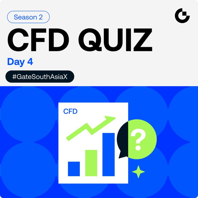 A blue promotional graphic titled 'CFD QUIZ Day 4' from Season 2 with the hashtag '#GateSouthAsiaX', featuring an illustration of a rising bar chart with a green arrow and a question mark.