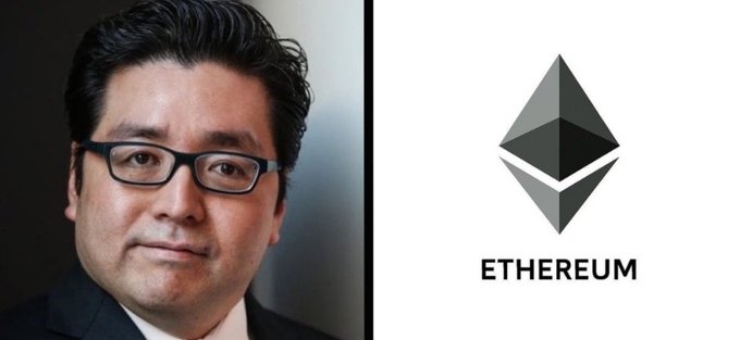 The image shows Tom Lee alongside the Ethereum (ETH) logo, visually representing his firm BitMine Immersion Technologies' continued accumulation of ETH, which recently added 53,501 ETH (~$131 million) to reach 5.9 million total holdings—approximately 4.9% of Ethereum's entire supply—marking their 65th consecutive week of buying.
