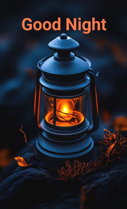 The image features a lantern with an orange glow sitting atop some rocks or boulders. The text "Good Night" is written above the lantern, suggesting that it's time for bedtime. The background of the image is dark, which contrasts with the bright lantern and emphasizes its presence. The overall composition of the image seems to be related to a post about good night time, possibly encouraging people to wind down and relax before going to sleep.
