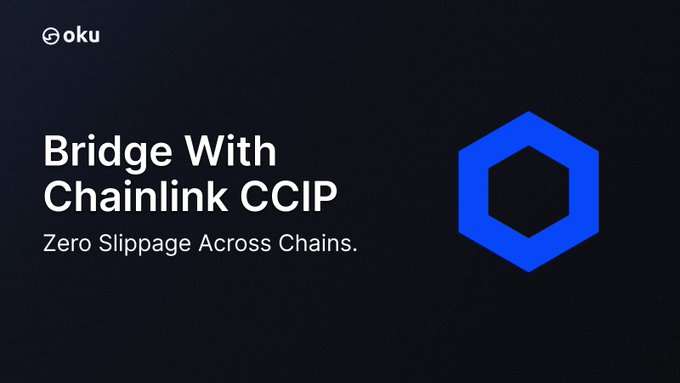 The image features a logo for a company called "chainlink CCIP" that offers a service of creating a bridge between two networks, allowing them to communicate securely across each other's networks without any data loss or tampering. The company also provides a free version of their service, which is referred to as the "Zero Slipage Across Chains." This means that users can access this service for free and create secure connections with no additional cost.