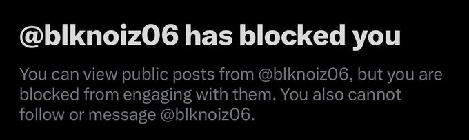 The image displays a Twitter/X notification stating "@blknoiz06 has blocked you," indicating the user can no longer engage with or message that account. This relates to the post by suggesting a blocked user @blknoiz06 may have been a vocal $ANSEM supporter who is now pivoting toward $WYNN, implying a shift in influential opinions despite the social media block.