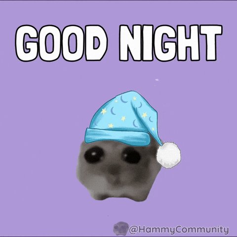 The image features a cute cartoon cat wearing a blue hat with white stars sitting against a purple background. Below the cat's head, there is text that reads "Good night" followed by an exclamation mark. The caption also includes the hashtag "#hammycommunity". This image seems to be promoting a mindfulness or meditation app called "@timesoulcom", which focuses on helping users reduce stress and build healthier habits through the use of cute cartoon characters like the cat in the hat.