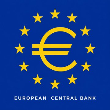The image displays the European Central Bank logo, featuring a yellow euro symbol surrounded by a circle of twelve yellow stars on a blue background, with "EUROPEAN CENTRAL BANK" written in white text below. This logo visually represents the ECB, the institution that has selected Stripe, Revolut, and 34 other payment service providers to test a digital euro ahead of a potential 2029 launch.