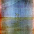 The image shows an abstract painting with blended strokes of blue, green, and earthy orange tones, creating a soft, atmospheric composition with no visible text or numbers. Given the post's reference to selling an NFT, this appears to be a preview of the artwork being offered on the Transient.xyz marketplace for Ethereum NFTs.