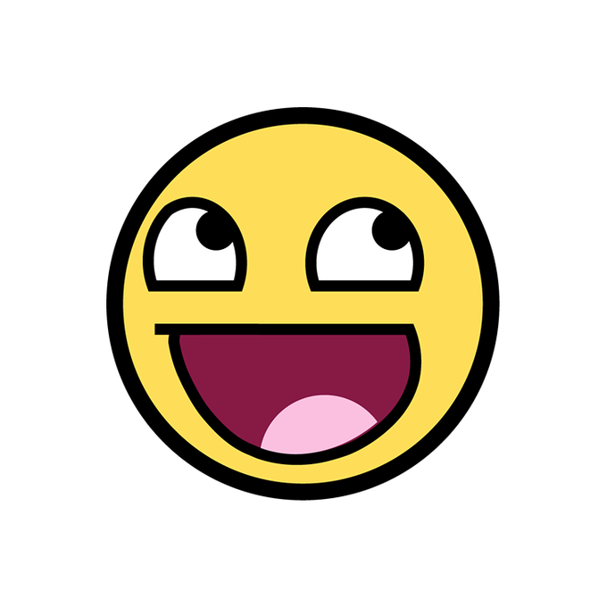 A simple cartoon emoji of a yellow smiley face with its eyes looking up and mouth wide open in an excited expression.