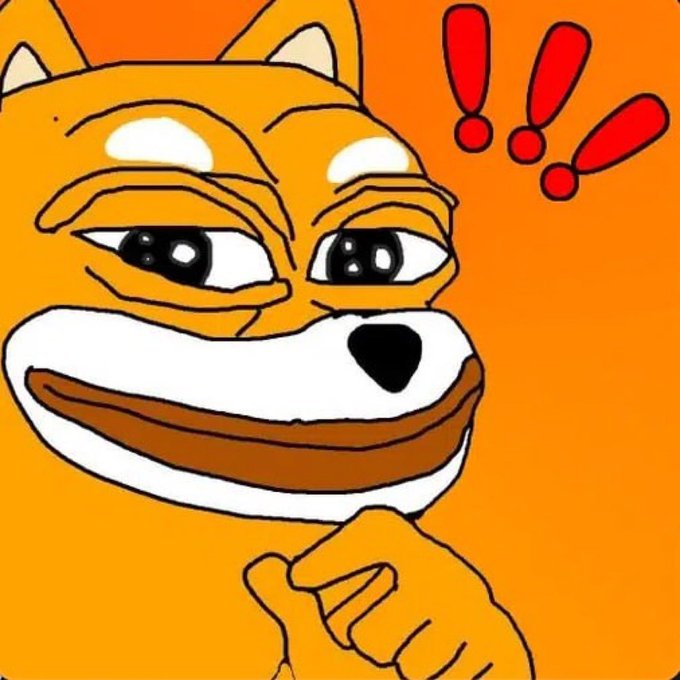 An orange cartoon fox character with an intense, suspicious expression and red exclamation marks above its head, looking like a skeptical meme reaction image.