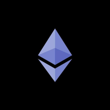 The Ethereum (ETH) cryptocurrency logo, depicted as a purple and lavender 3D diamond-shaped octahedron on a solid black background.