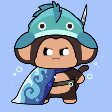A cartoon Chimpers NFT character wearing a fish-head helmet and a wave-patterned cape stands on a blue background, fitting the post's praise for the Chimpers project's distinctive art and active community. The mascot embodies the "real builders" sentiment as a symbolic representation of the collection the user has come to appreciate over 90 days.
