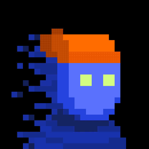 A pixel art illustration shows a blue ghostly figure with glowing yellow eyes and an orange cap, disintegrating into pixel fragments on its left side against a black background. The image playfully evokes NFT "minting" on Zcash, with the dissolving pixels representing the creation or tokenization of digital assets in a retro, blockchain-themed style.