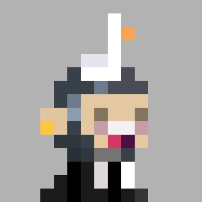 Pixel art illustration of a character wearing a black suit, possibly a graduation gown, holding a diploma, with text that appears to read 'LAW'.