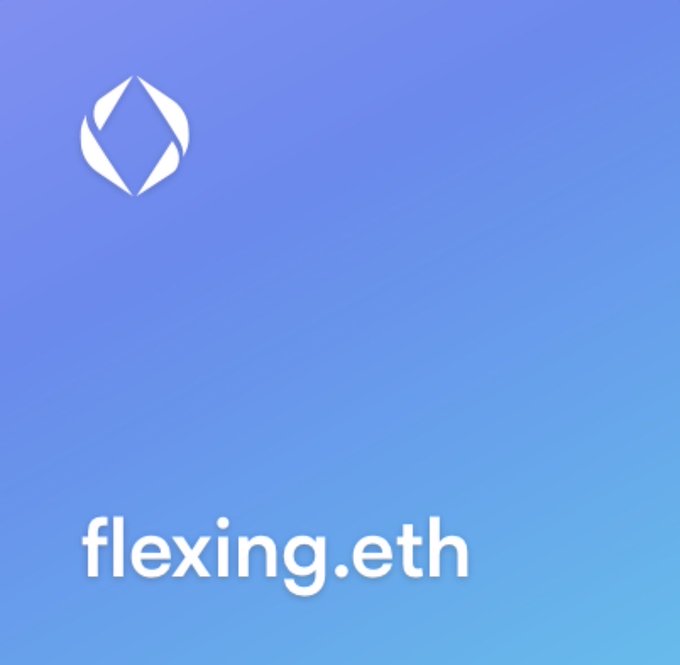 A digital graphic with a blue gradient background featuring a diamond-shaped logo and the text 'flexing.eth'.