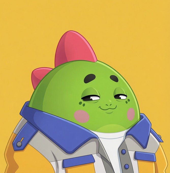 A cartoon green character with pink mohawk fins wears a gray and blue jacket against a yellow background, appearing unimpressed or skeptical. The image visually conveys doubt or skepticism, which contrasts ironically with the post's enthusiastic praise for Sleepagotchi's "longitudinal sleep intelligence" technology and wellness tracking capabilities.