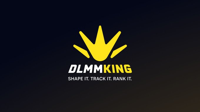 A logo on a dark background featuring a yellow crown graphic above the text 'DLMMKING' and the tagline 'SHAPE IT. TRACK IT. RANK IT.'