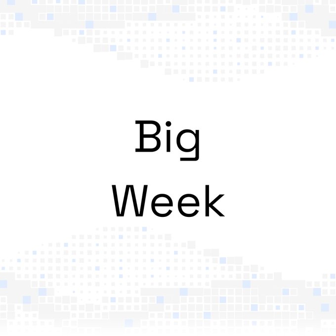 The image displays the text "Big Week" in large, bold black letters against a white background, with light blue and gray pixelated squares decorating the top and bottom edges. The post suggests it's an exciting week for $BASE and floor.fun users, aligning with the "Big Week" message as a promotional or celebratory announcement.