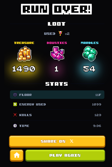 This image shows a screenshot of an app screen featuring various game elements such as player names, numbers, colors, and text descriptions. The focus of this particular image appears to be the update notifications regarding a new release of the game, particularly focusing on the "Run over" feature which seems to include a new "Treasure" level or quest, with a character named "Loot," and possibly new enemies or items within the game.