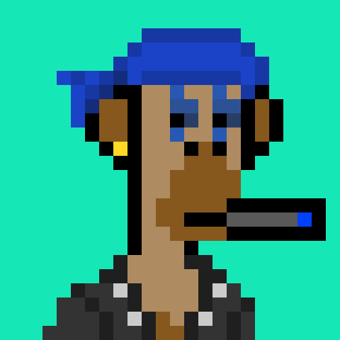 Pixel art character with blue hair and a tan face against a green background.