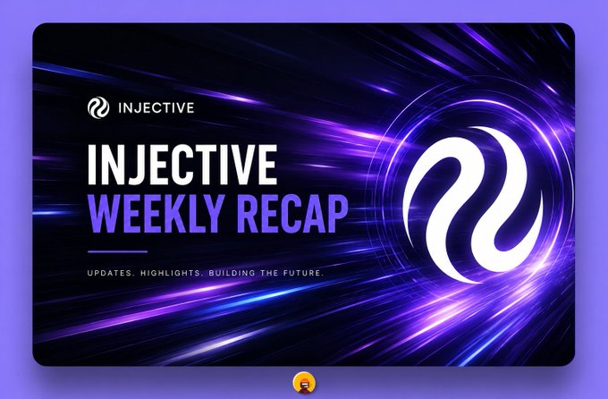 Injective Weekly Recap graphic with purple light streaks and logo, featuring the tagline 'UPDATES. HIGHLIGHTS. BUILDING THE FUTURE.'