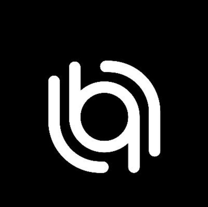 A minimalist white logo on a black background, featuring stylized lowercase letters that appear to form a monogram resembling 'ba' or 'la'.